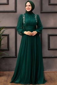 Neva Style - Green Turkish Hijab Wedding Dress 41740Y - Thumbnail