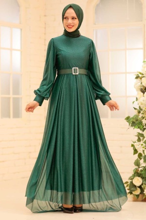 Neva Style - Luxury Green Muslim Prom Dress 4674Y - 2