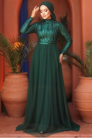 Neva Style - Stylish Green Muslim Wedding Dress 5338Y - Thumbnail