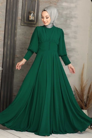 Neva Style - Plus Size Green Modest Prom Dress 53810Y - 1