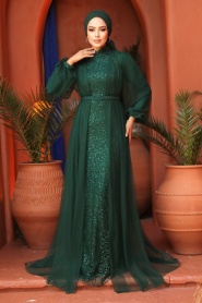 Neva Style - Luxorious Green Islamic Evening Gown 5383Y - Thumbnail