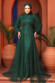 Neva Style - Luxorious Green Islamic Evening Gown 5383Y - Thumbnail