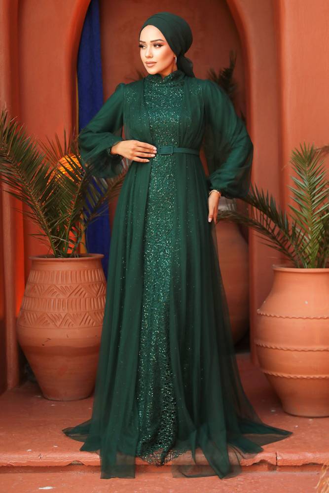 Neva Style - Luxorious Green Islamic Evening Gown 5383Y - 1