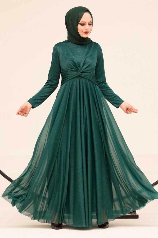 Neva Style - Plus Size Green Islamic Clothing Evening Dress 5397Y - 1