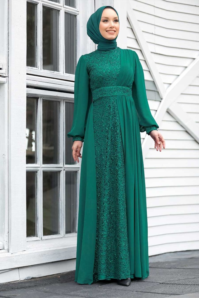 Neva Style - Plus Size Green Muslim Evening Gown 5408Y - 1