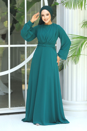 Neva Style - Plus Size Green Islamic Clothing Evening Dress 5422Y - 1