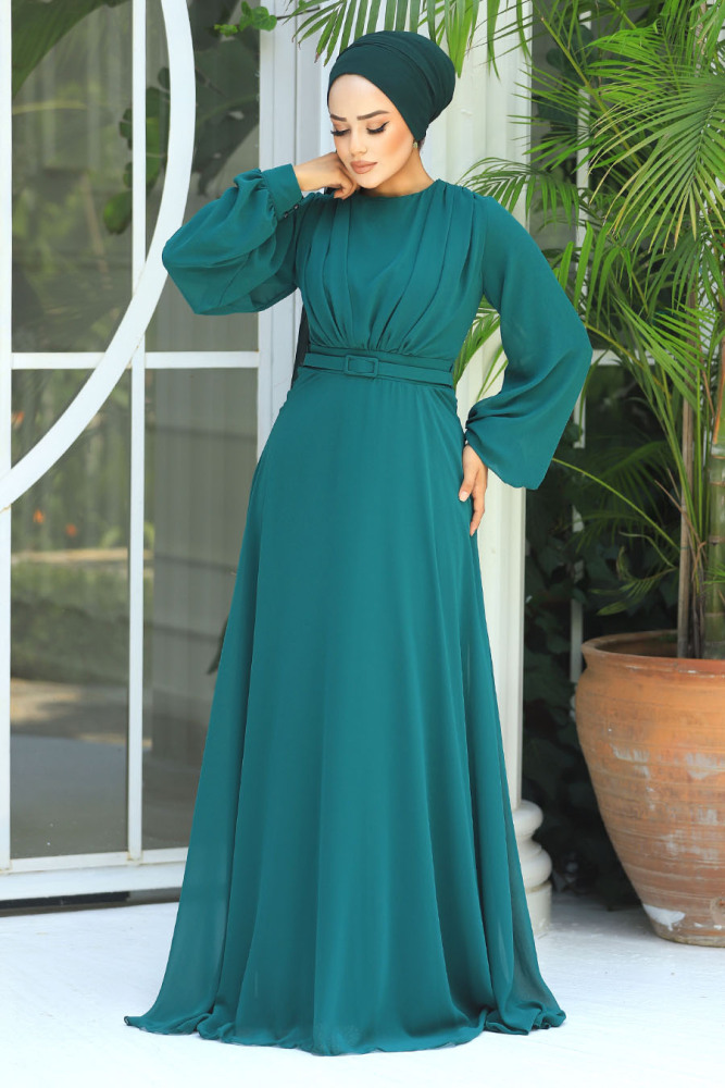 Neva Style - Plus Size Green Islamic Clothing Evening Dress 5422Y - 2