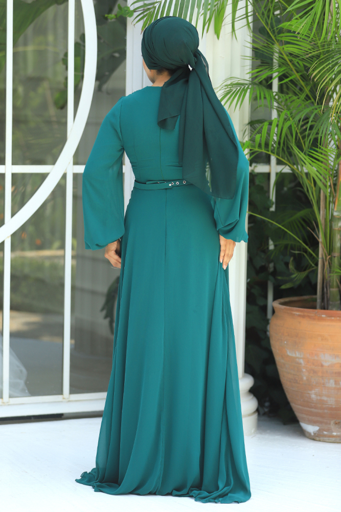 Neva Style - Plus Size Green Islamic Clothing Evening Dress 5422Y - 3