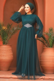 Neva Style - Stylish Green Modest Evening Gown 54230Y - Thumbnail