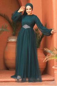 Neva Style - Stylish Green Modest Evening Gown 54230Y - Thumbnail