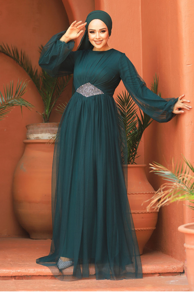 Neva Style - Stylish Green Modest Evening Gown 54230Y - 2