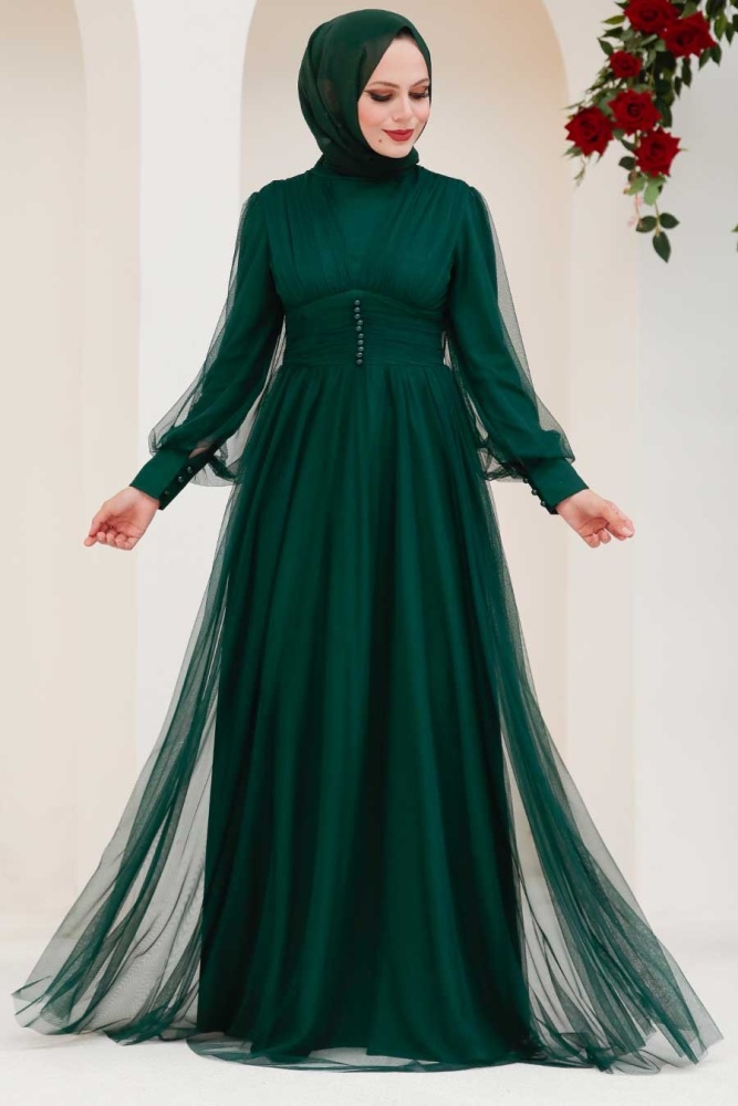 Neva Style - Plus Size Green Islamic Wedding Gown 5478Y - 2