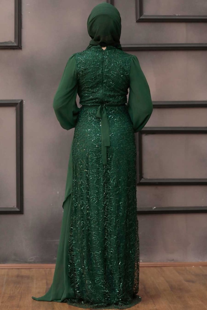 Neva Style - Elegant Green Islamic Clothing Prom Dress 5516Y - 2