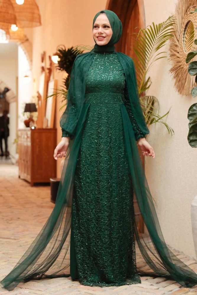 Neva Style - Stylish Green Islamic Prom Dress 55190Y - 1