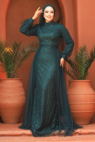 Neva Style - Long Sleeve Green Modest Evening Gown 5632Y - Thumbnail