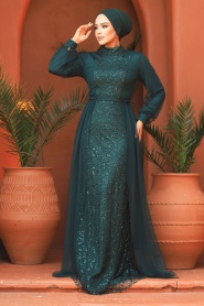 Neva Style - Long Sleeve Green Modest Evening Gown 5632Y - Thumbnail