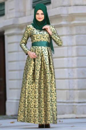 Green Hijab Evening Dress 82446Y - 1