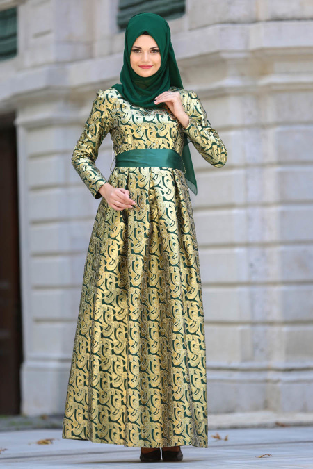 Green Hijab Evening Dress 82446Y
