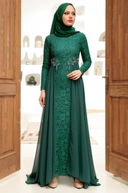 Neva Style - Stylish Green Hijab Wedding Gown 9105Y - Thumbnail