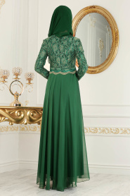 Neva Style - Long Sleeve Green Modest Islamic Clothing Evening Dress 7960Y - Thumbnail