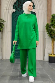 Green Hijab Knitwear Dual Suit 40782Y - Thumbnail