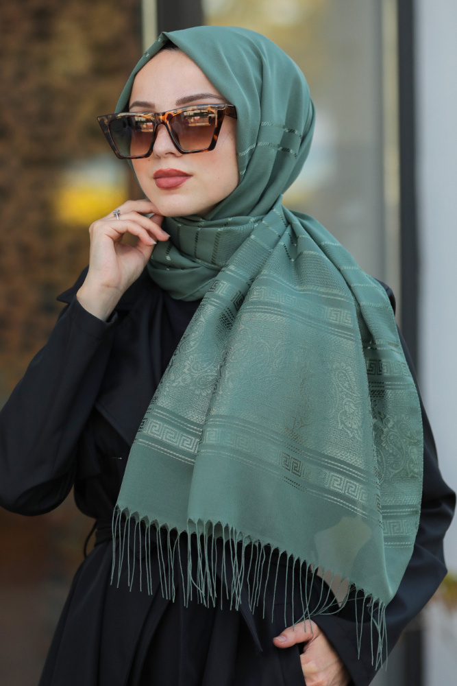 Green Hijab Shawl 7545Y - 2