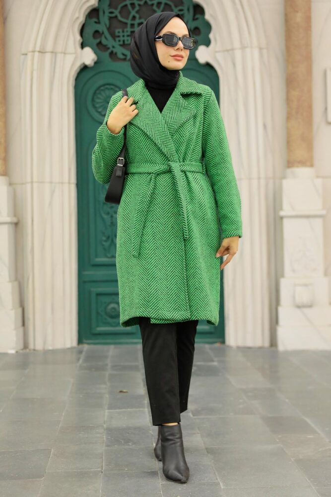 Green Hijab Stamp Coat 5825Y - 2