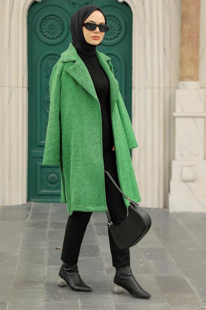 Green Hijab Stamp Coat 5825Y - 3