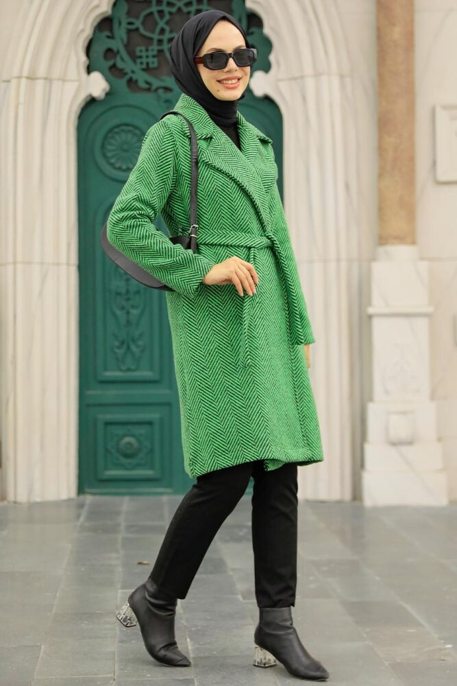 Green Hijab Stamp Coat 5825Y - 4