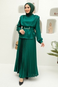 Neva Style - Satin Green Hijab Engagement Gown 3456Y - Thumbnail