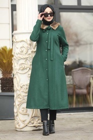 Green Hijab Coat 50840Y - Thumbnail