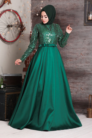 Green Hijab Evening Dress 2372Y - Thumbnail