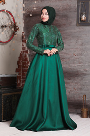 Green Hijab Evening Dress 2372Y - Thumbnail