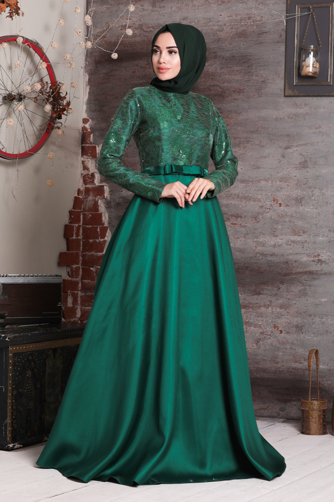 Green Hijab Evening Dress 2372Y - 2