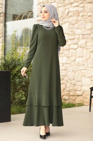 Neva Style - Elegant Green Muslim Dress 3763Y - Thumbnail
