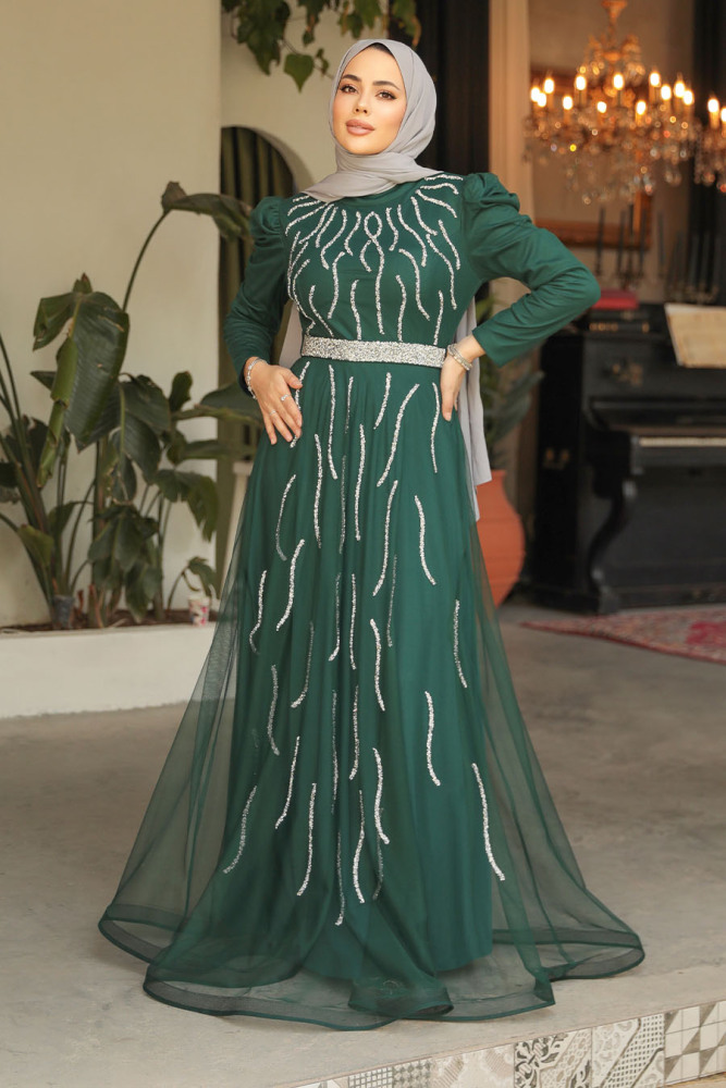 Green Modest Bridesmaid Dress 51912Y - 2
