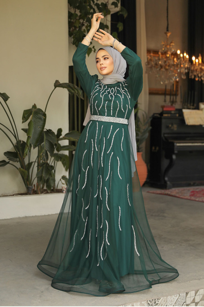 Green Modest Bridesmaid Dress 51912Y - 3