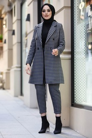 Grey Hijab Dual Suit Dress 1339GR - Thumbnail