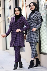 Grey Hijab Dual Suit Dress 1339GR - Thumbnail