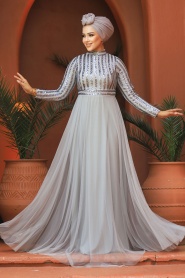 Neva Style - Stylish Grey Muslim Wedding Dress 5338GR - Thumbnail