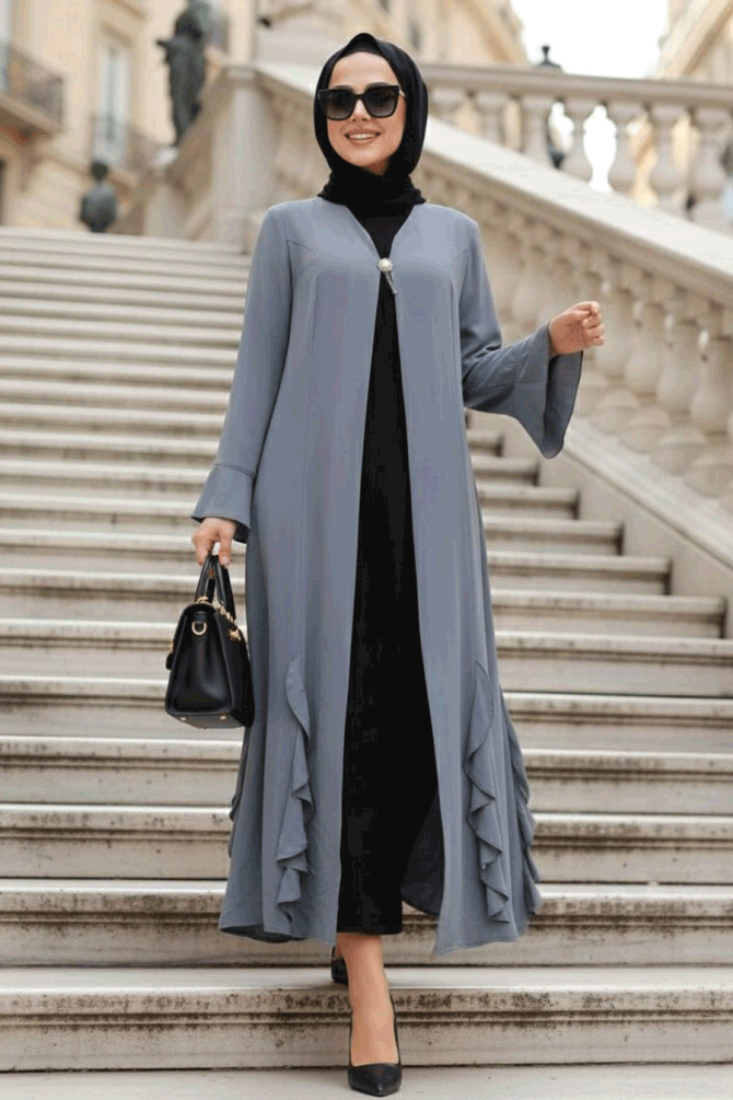 Grey Hijab Abaya 1535GR - 1