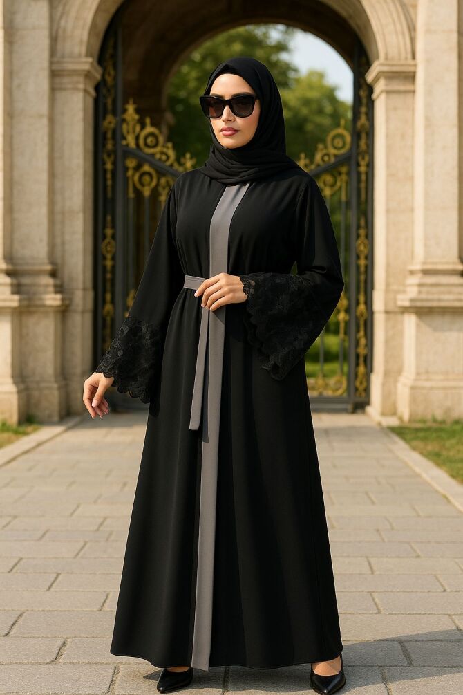 Grey Hijab Abaya 55084GR - 1