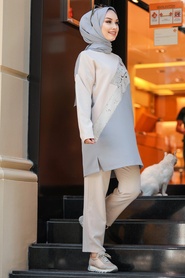 Grey Hijab Casual Suit 1290GR - Thumbnail