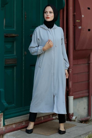 Grey Hijab Coat 15630GR - 1