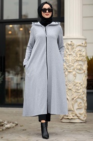 Grey Hijab Coat 22560GR - Thumbnail