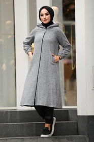 Grey Hijab Coat 40081GR - Thumbnail