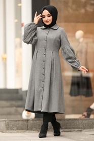 Grey Hijab Coat 5592GR - Thumbnail