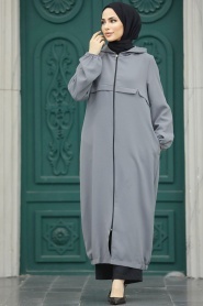 Grey Hijab Coat 5698GR - Thumbnail