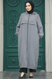 Grey Hijab Coat 5698GR - Thumbnail
