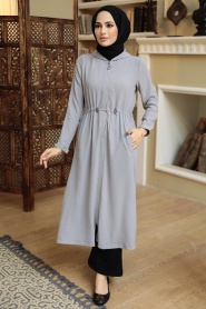 Grey Hijab Coat 5721GR - Thumbnail